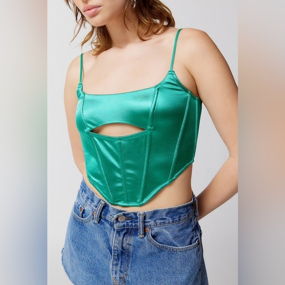 Urban Outfitters Out From Under Spitfire Sweet Talk Corset Tank Top Green UO